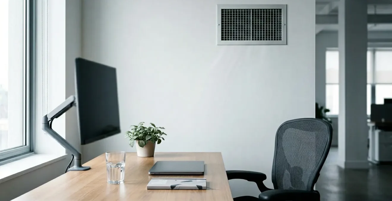 Professional office environment showing the impact of air conditioning on eye health and corneal surface