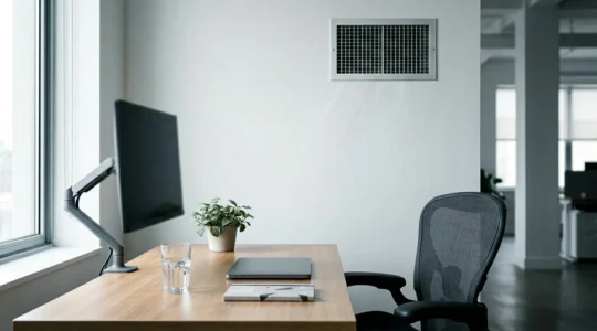 Professional office environment showing the impact of air conditioning on eye health and corneal surface