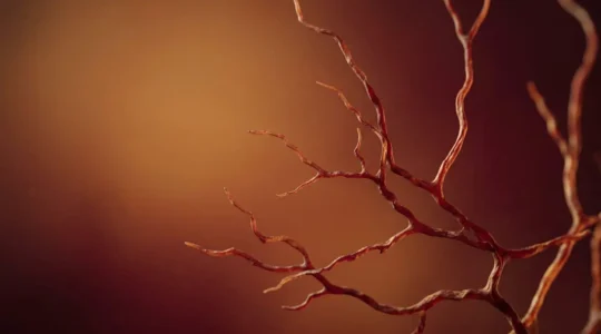 Close-up view of retinal blood vessels showing early diabetic changes with soft dramatic lighting