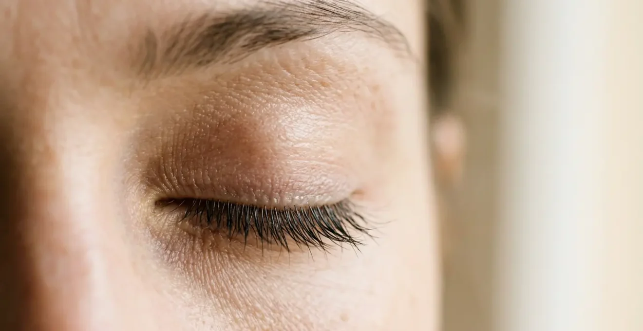 Close-up view of healthy eyelids and eyelashes showing natural hygiene and wellness
