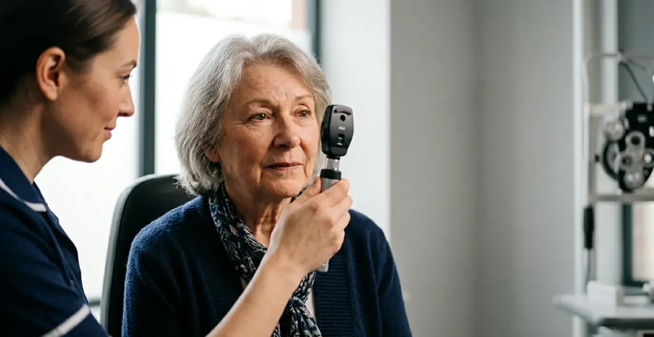 Close-up view of human eye examination showing optic nerve detail during professional screening appointment