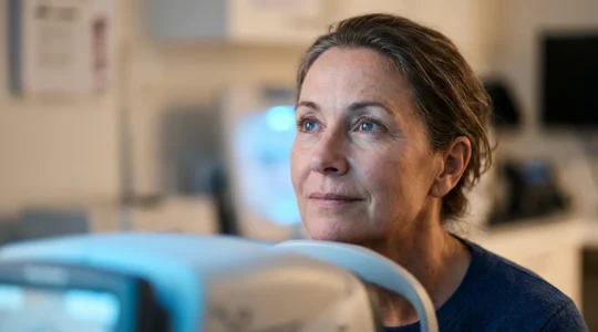 Professional medical consultation showing corneal measurement and assessment for high astigmatism laser eye surgery candidacy