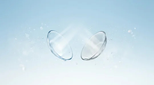 Close-up comparison of modern contact lens materials showing oxygen transmission properties