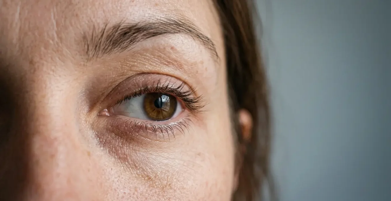 Close-up editorial photograph showing the delicate eye area with natural skin texture and visible eyelashes, emphasizing ocular health and hygiene