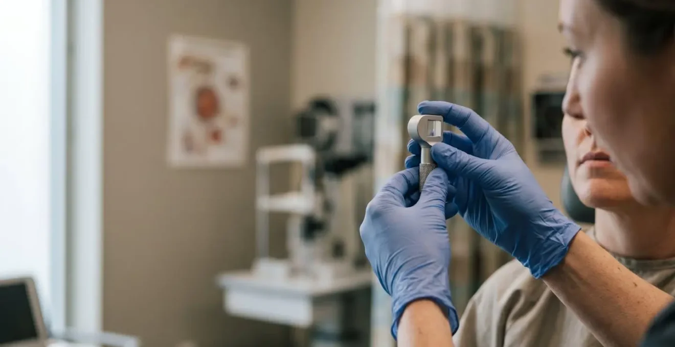 Professional orthoptic evaluation demonstrating specialized diagnostic assessment for binocular vision disorders