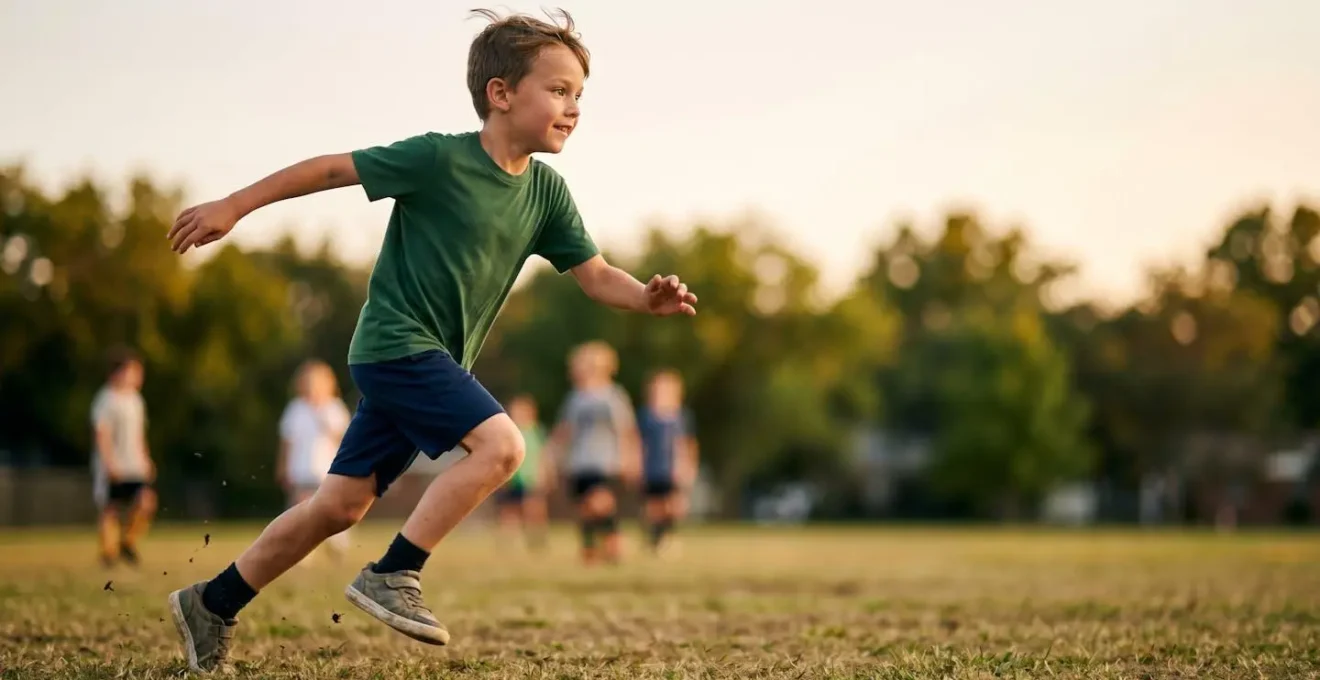 Young athlete in motion during outdoor team sport showing freedom of movement without glasses