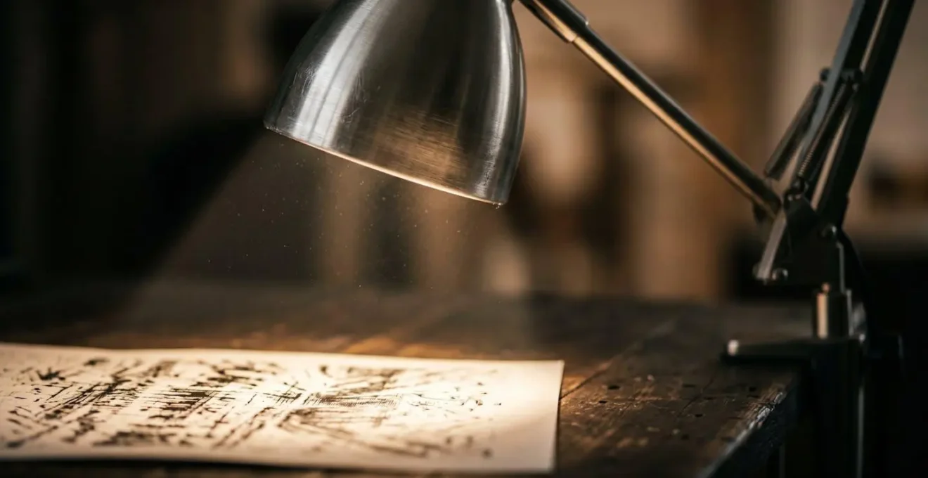 Close-up of directed task light illuminating reading material showing optimal lighting setup for presbyopic vision enhancement
