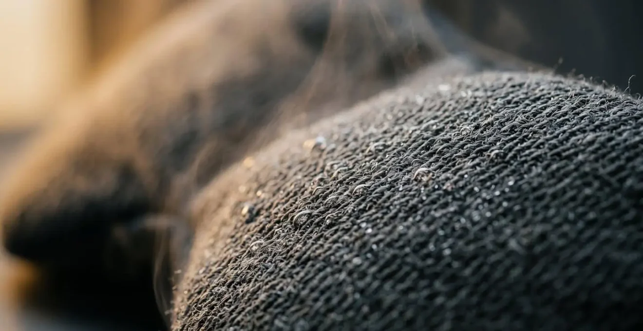 Extreme close-up of therapeutic warm compress with visible texture and heat-retaining beads