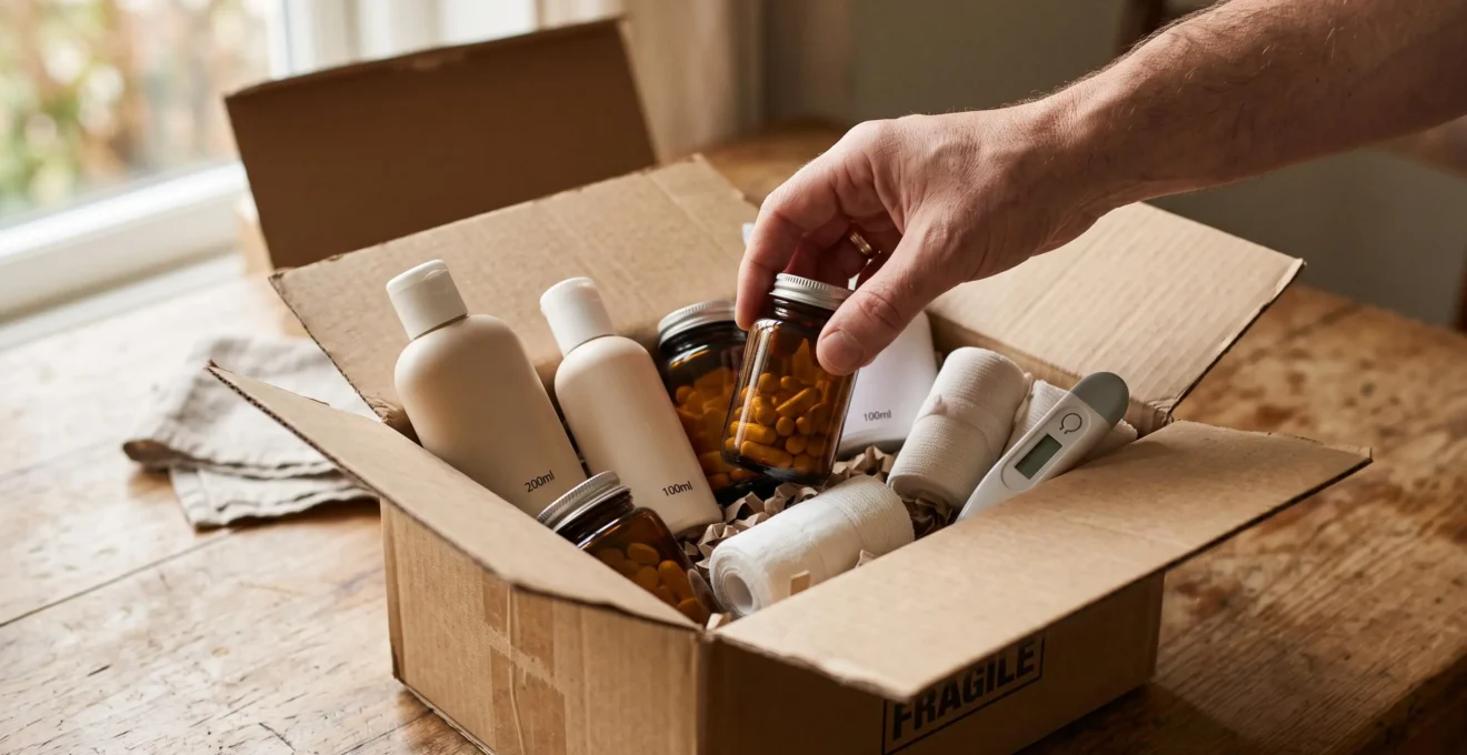 An open delivery box filled with everyday health and wellness products.